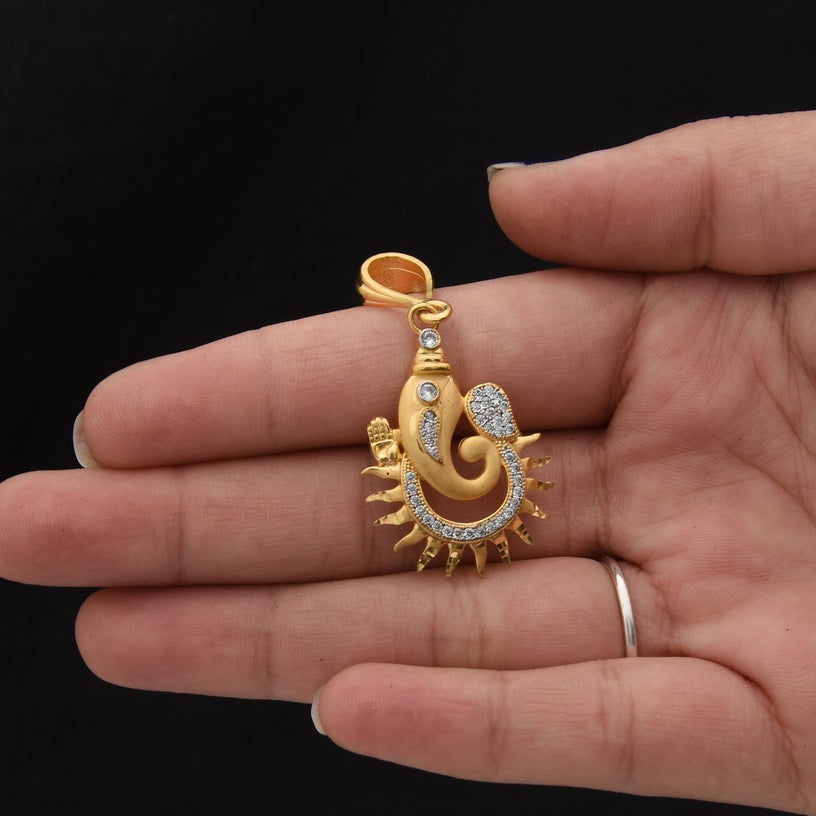 1 Gram Gold Plated Ganpati with Diamond Finely Detailed Design Pendant - Style B481 - AmazingBaba