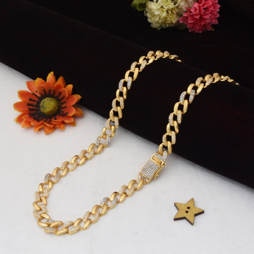 1 Gram Gold Plated with Diamond Attention-Getting Design Chain for Men - Style C615 - AmazingBaba