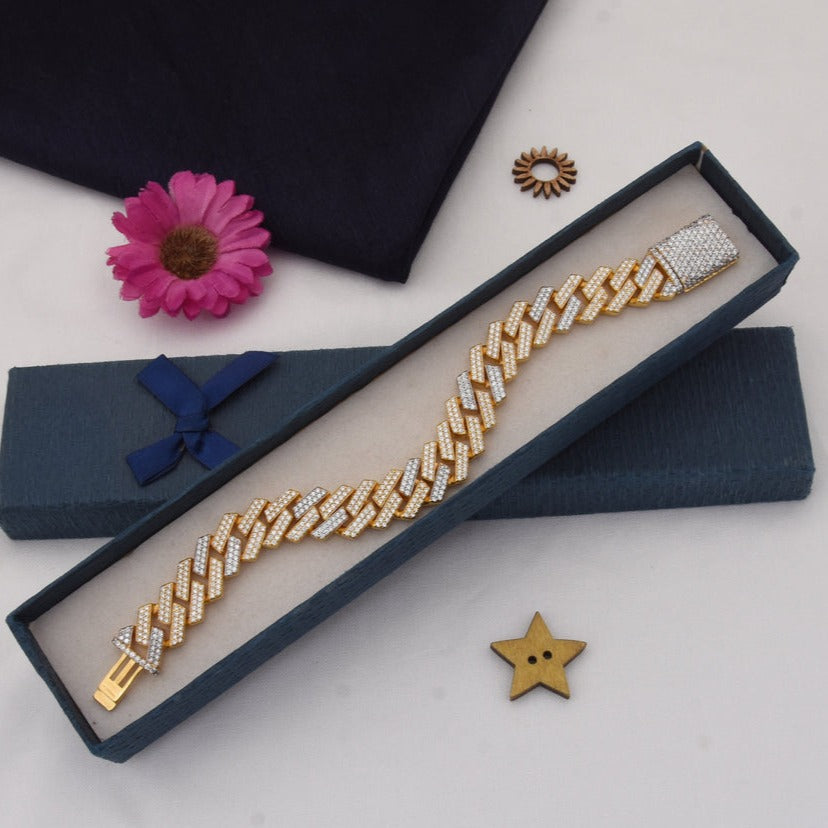 1 Gram Gold Plated with Diamond Sophisticated Design Bracelet for Men - Style C781 - AmazingBaba