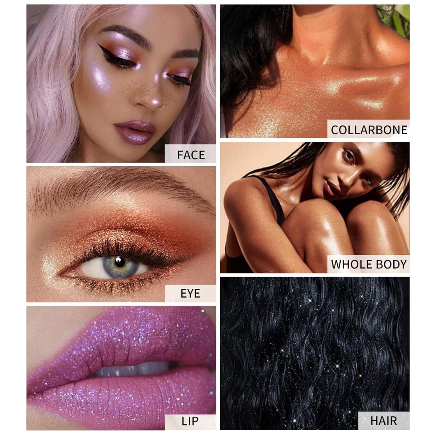 3 Colors Highlighter Stick, Body Glitter Highlighter Powder High Gloss Fairy Makeup - AmazingBaba