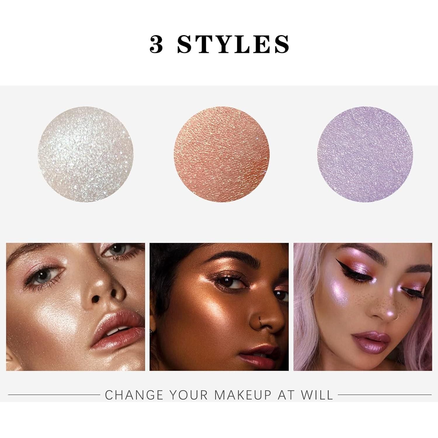 3 Colors Highlighter Stick, Body Glitter Highlighter Powder High Gloss Fairy Makeup - AmazingBaba