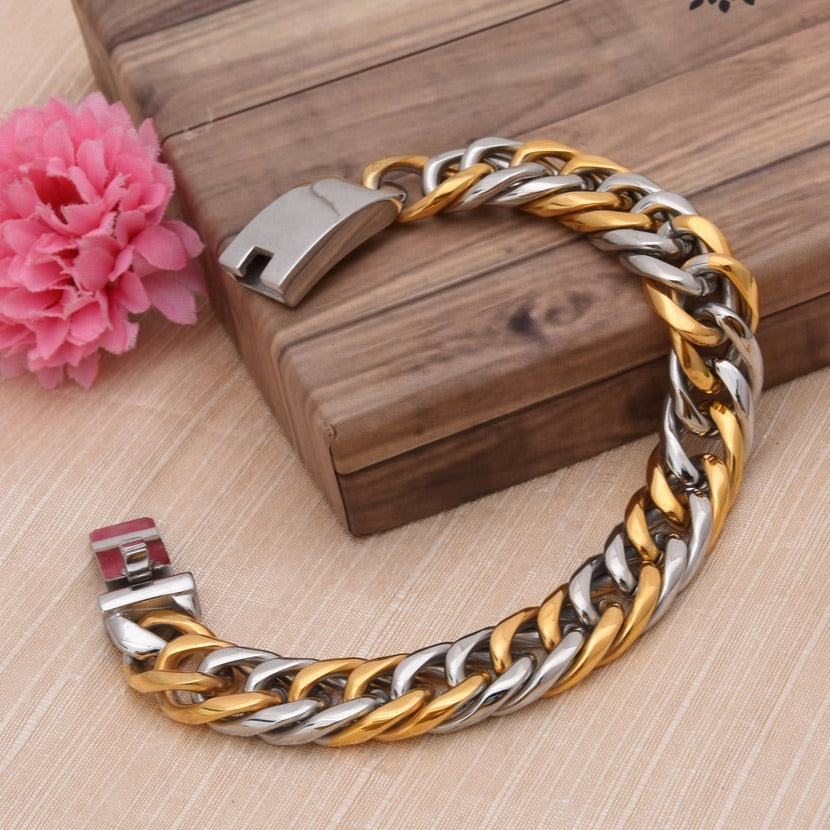 Best Quality Golden & Silver Color Stainless Steel Bracelet for Men - Style B335 - AmazingBaba