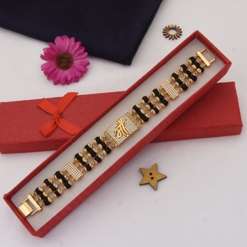 Maa Finely Detailed Design Gold Plated Rudraksha Bracelet for Men - Style C770 - AmazingBaba