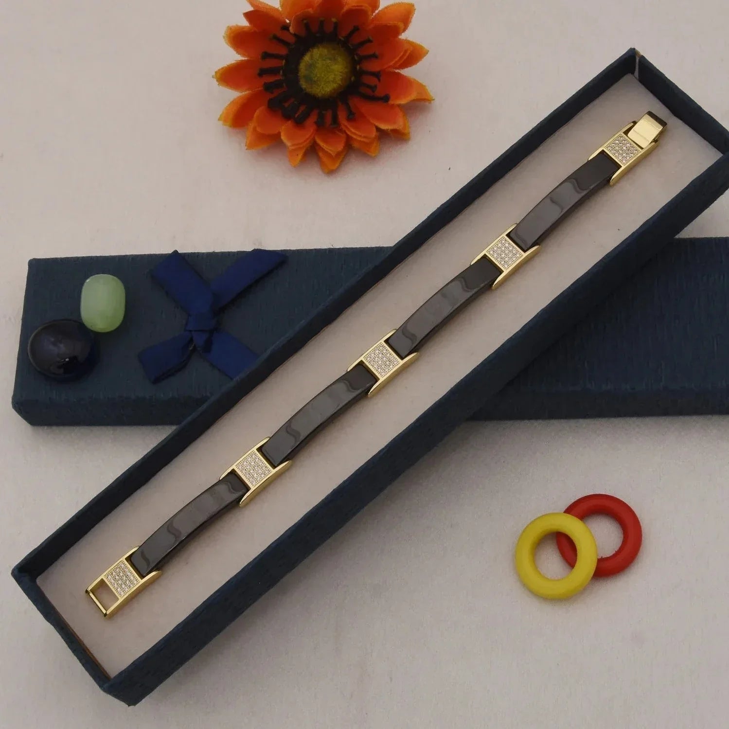 Black & Gold with Diamond Lovely Ceramic Bracelet - Style C447 - AmazingBaba