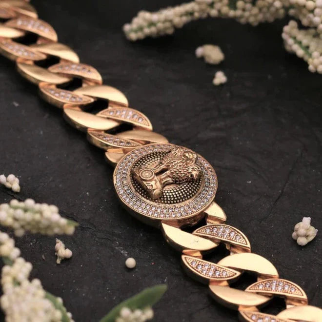 Gold Plated Indian Mudra with Diamond Bracelet - Style A395 - AmazingBaba