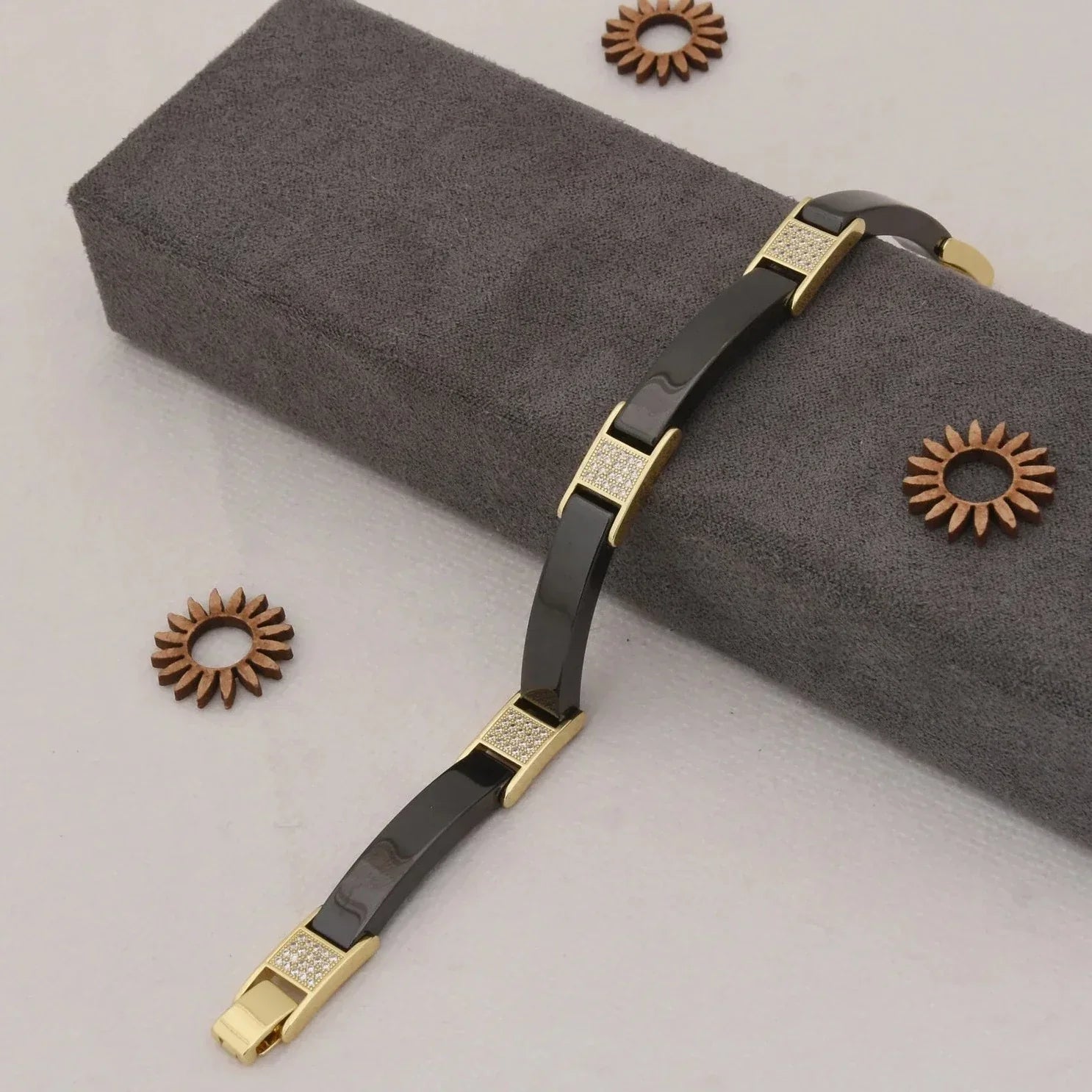 Black & Gold with Diamond Lovely Ceramic Bracelet - Style C447 - AmazingBaba