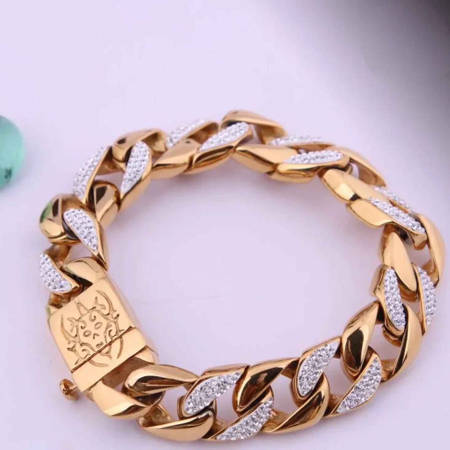 Big Golden Superior Quality Bracelet With Diamonds - Style A474 - AmazingBaba