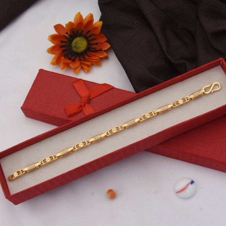 Sophisticated Design with Diamond Popular Gold Plated Bracelet for Men - Style C635 - AmazingBaba