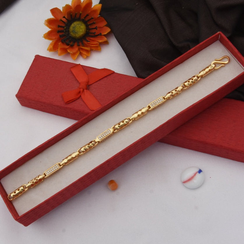 Etched Design with Diamond Best Quality Gold Plated Bracelet for Men - Style C643 - AmazingBaba