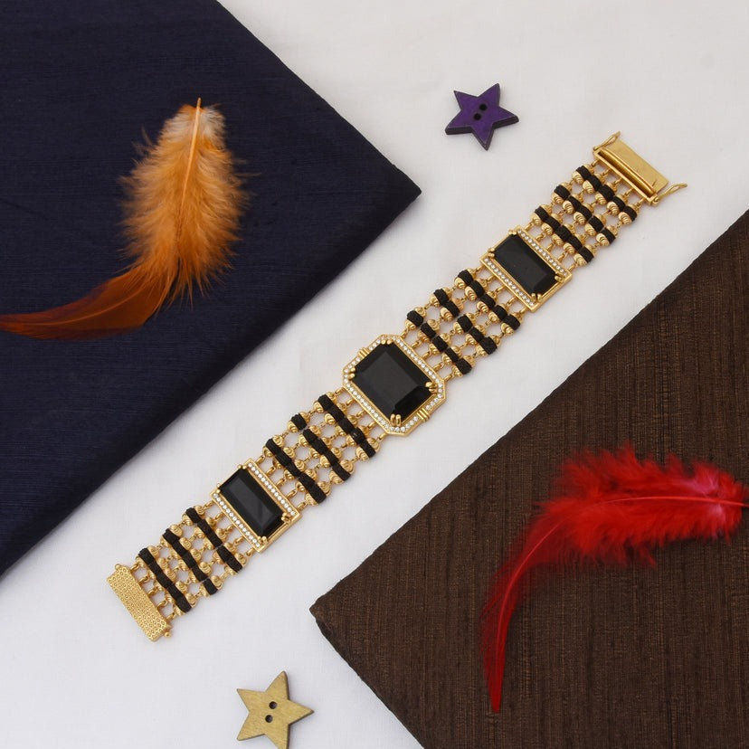 Black & Blue Stone Rudraksh with Diamond Latest Design Gold Plated Bracelet for Men - Style C730/29 - AmazingBaba