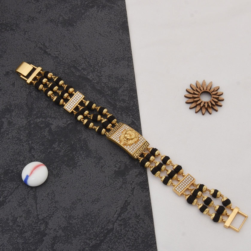 Lion Best Quality Durable Design Gold Plated Rudraksha Bracelet for Men - Style C736 - AmazingBaba