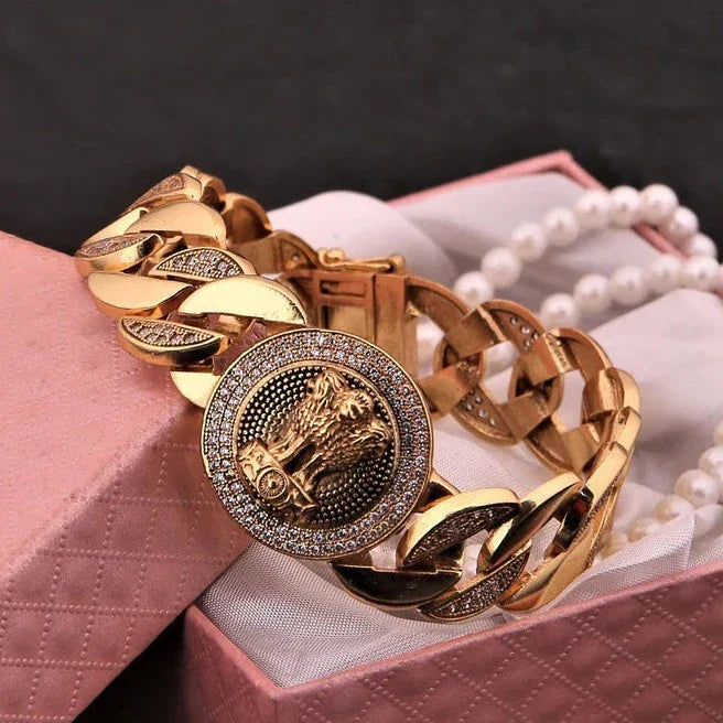 Gold Plated Indian Mudra with Diamond Bracelet - Style A395 - AmazingBaba