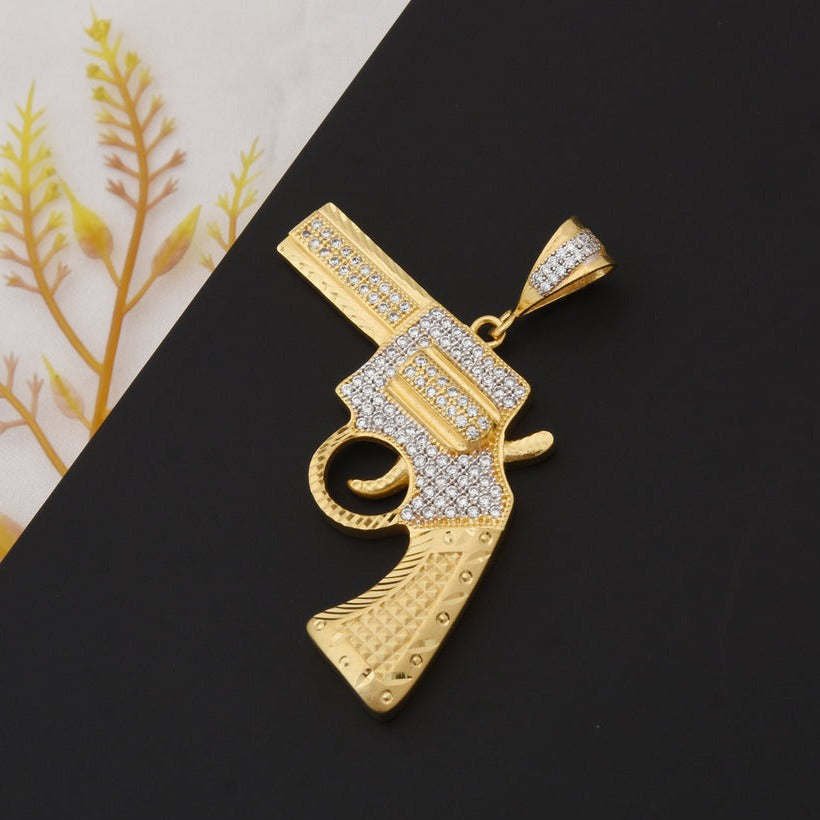 Gun with Diamond Sophisticated Design Gold Plated Pendant for Men - Style B718 - AmazingBaba
