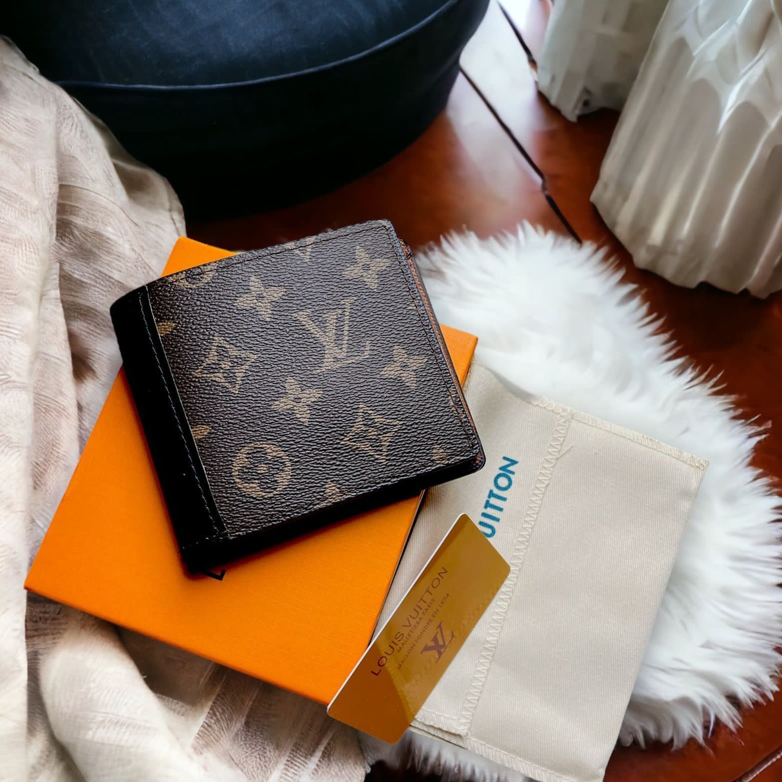 BROWN MONOGRAM BLACK STRIPE WALLET - AmazingBaba