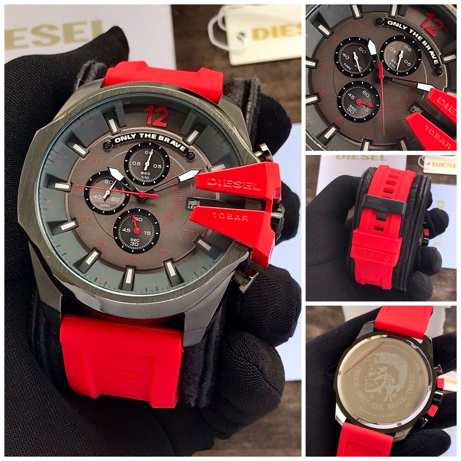 Black Body & Black Dial & Red Rubber watch - AmazingBaba