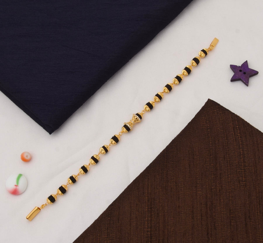 1 Gram Gold Plated with Diamond Best Quality Rudraksha Bracelet for Men - Style C788 - AmazingBaba