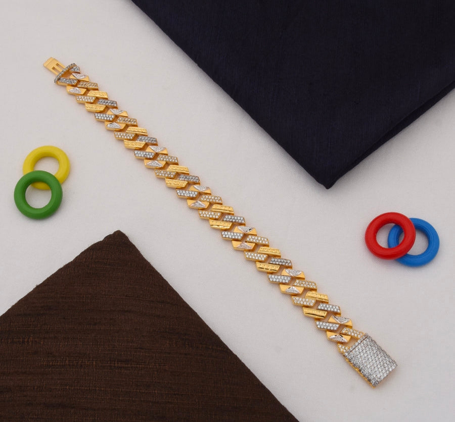 1 Gram Gold Plated with Diamond Design High-Quality Bracelet for Men - Style C778 - AmazingBaba