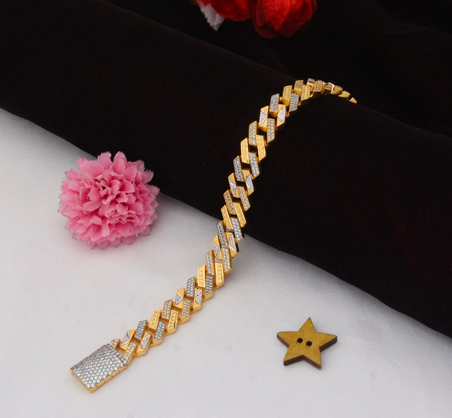 1 Gram Gold Plated with Diamond Design High-Quality Bracelet for Men - Style C778 - AmazingBaba