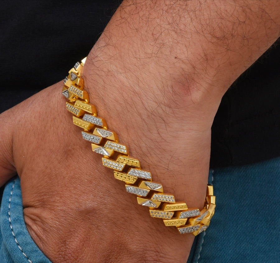 1 Gram Gold Plated with Diamond Design High-Quality Bracelet for Men - Style C778 - AmazingBaba
