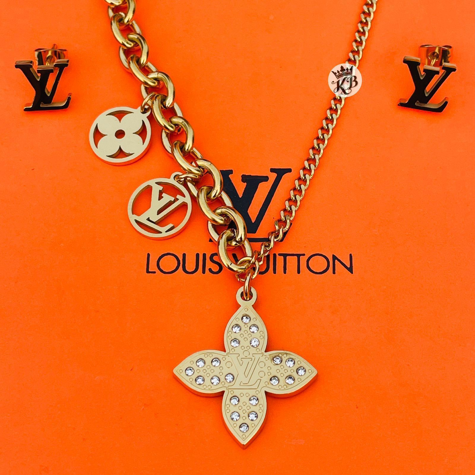 LV PENDENT SET WITH LV INITIAL EARRING