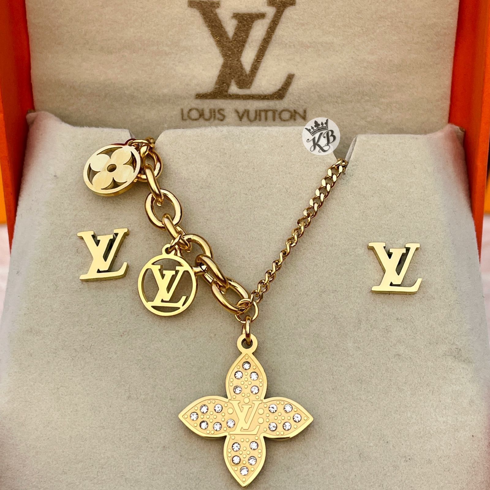LV PENDENT SET WITH LV INITIAL EARRING