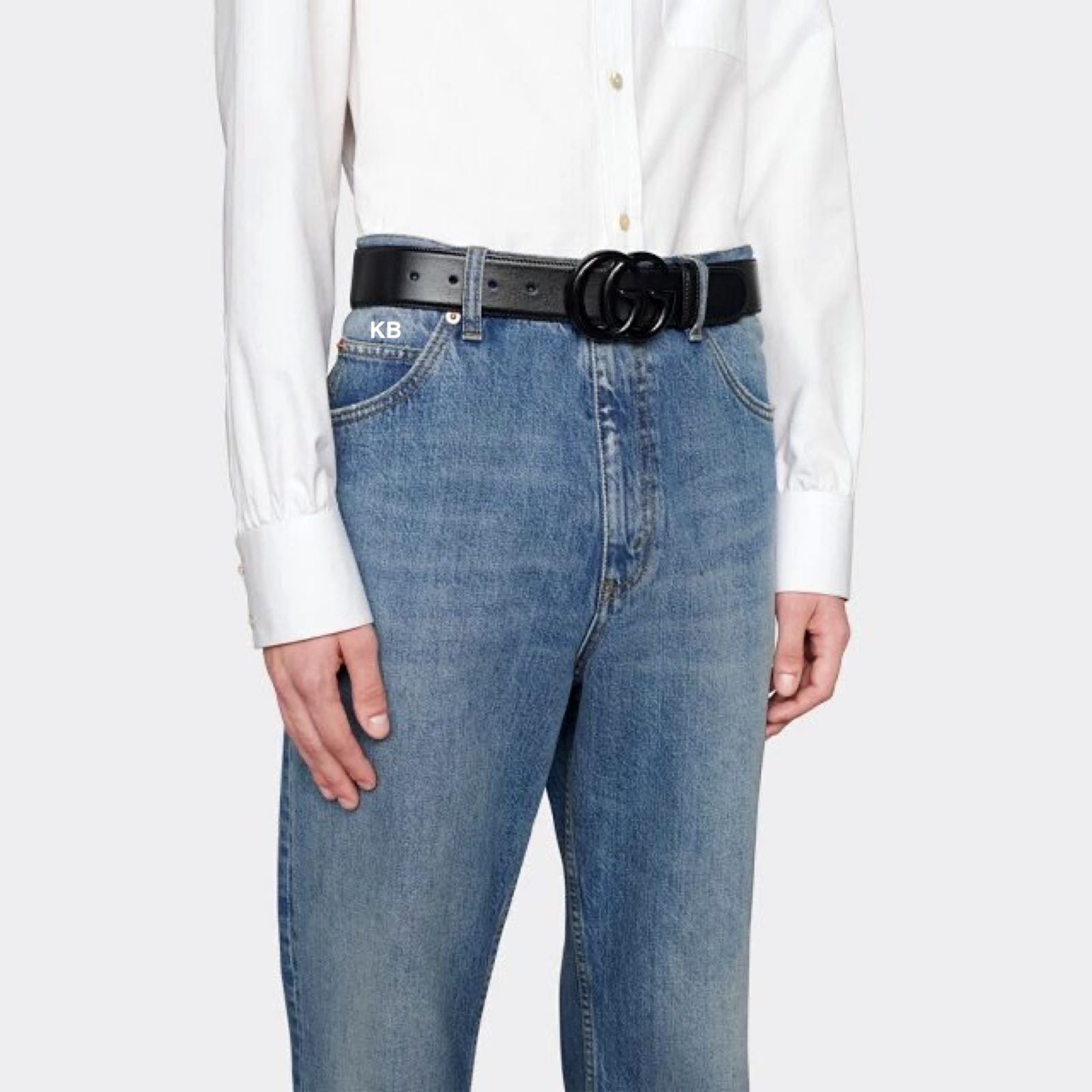 GG MARMONT LEATHER BELT WITH MATTE BLACK BUCKLE