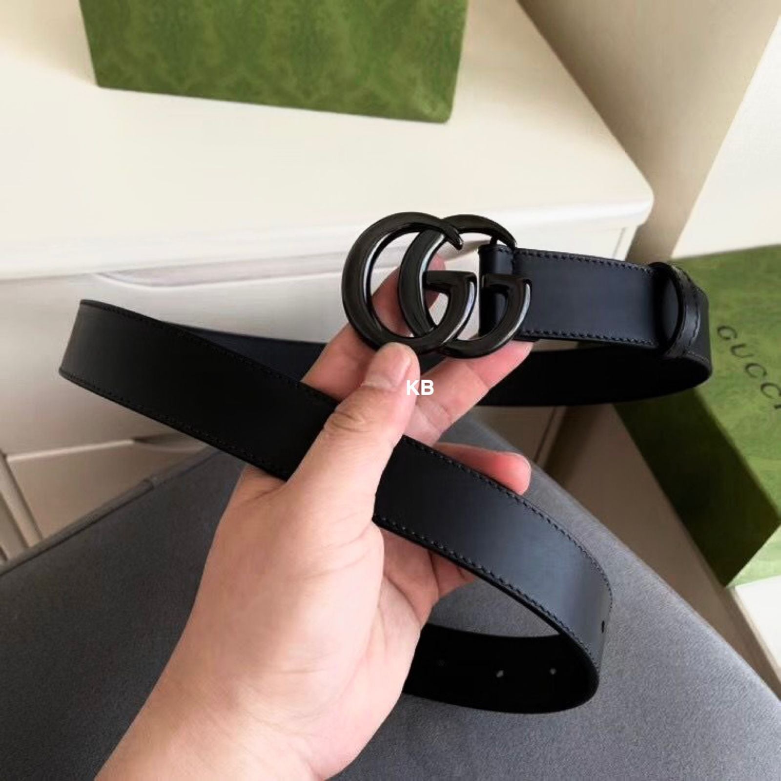 GG MARMONT LEATHER BELT WITH MATTE BLACK BUCKLE