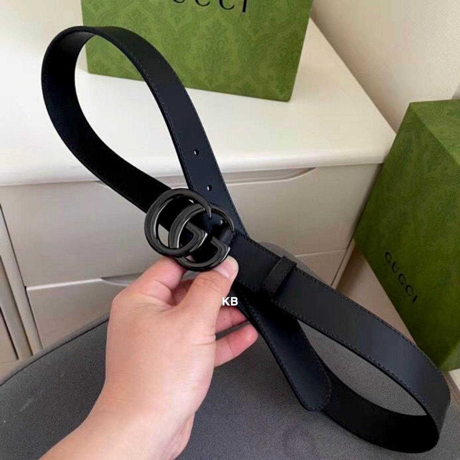 GG MARMONT LEATHER BELT WITH MATTE BLACK BUCKLE