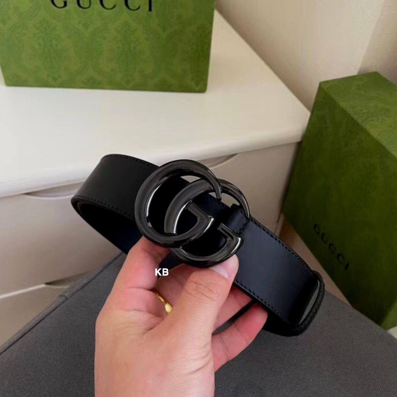 GG MARMONT LEATHER BELT WITH MATTE BLACK BUCKLE