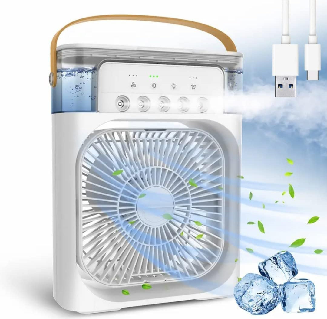 CREODEC-Portable-Humidifier-Air-Cooler-Mist-Fan-Mini-Cooler-for-Home-with-3-Speed-Mode-with-Water-Spray-7-Color-LED-Timer-USB-Personal-Cooler-Desk-Fan-for-Shop-Office-Kitchen