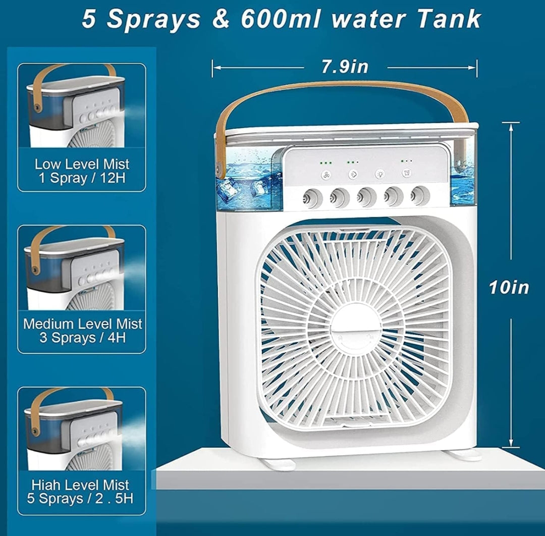 CREODEC-Portable-Humidifier-Air-Cooler-Mist-Fan-Mini-Cooler-for-Home-with-3-Speed-Mode-with-Water-Spray-7-Color-LED-Timer-USB-Personal-Cooler-Desk-Fan-for-Shop-Office-Kitchen