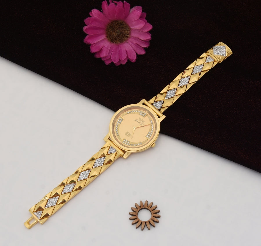 1 Gram Gold Plated with Diamond Fashion-Forward Watch for women