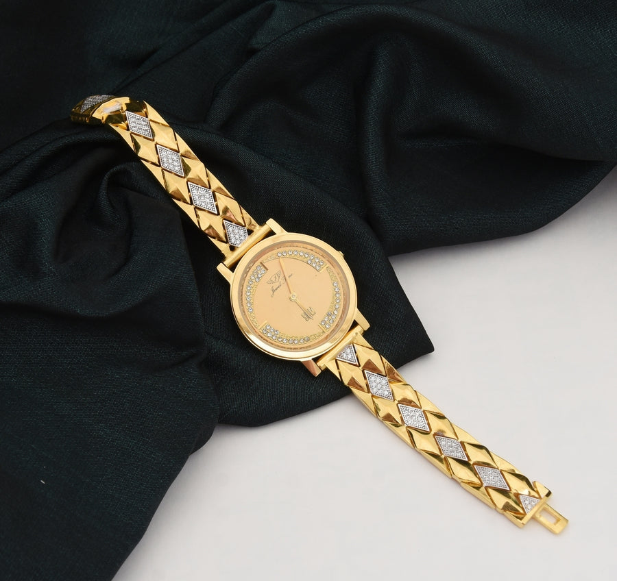 1 Gram Gold Plated with Diamond Fashion-Forward Watch for women