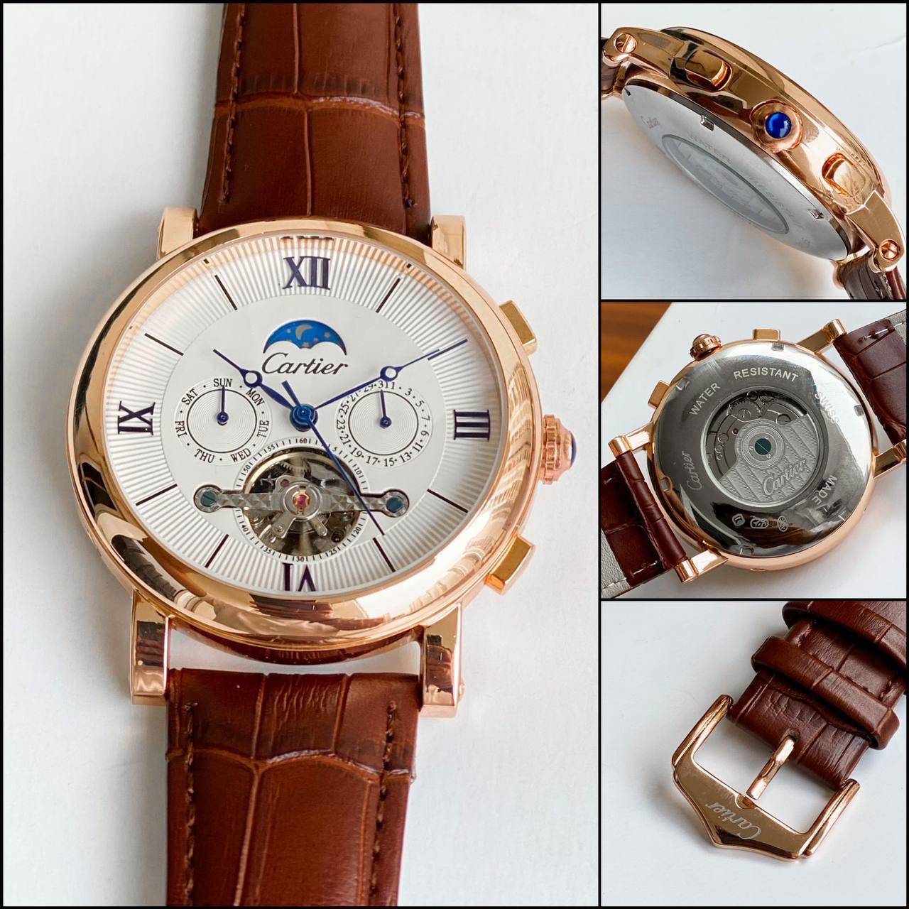 Crtr premium luxury watch in brown leather strap