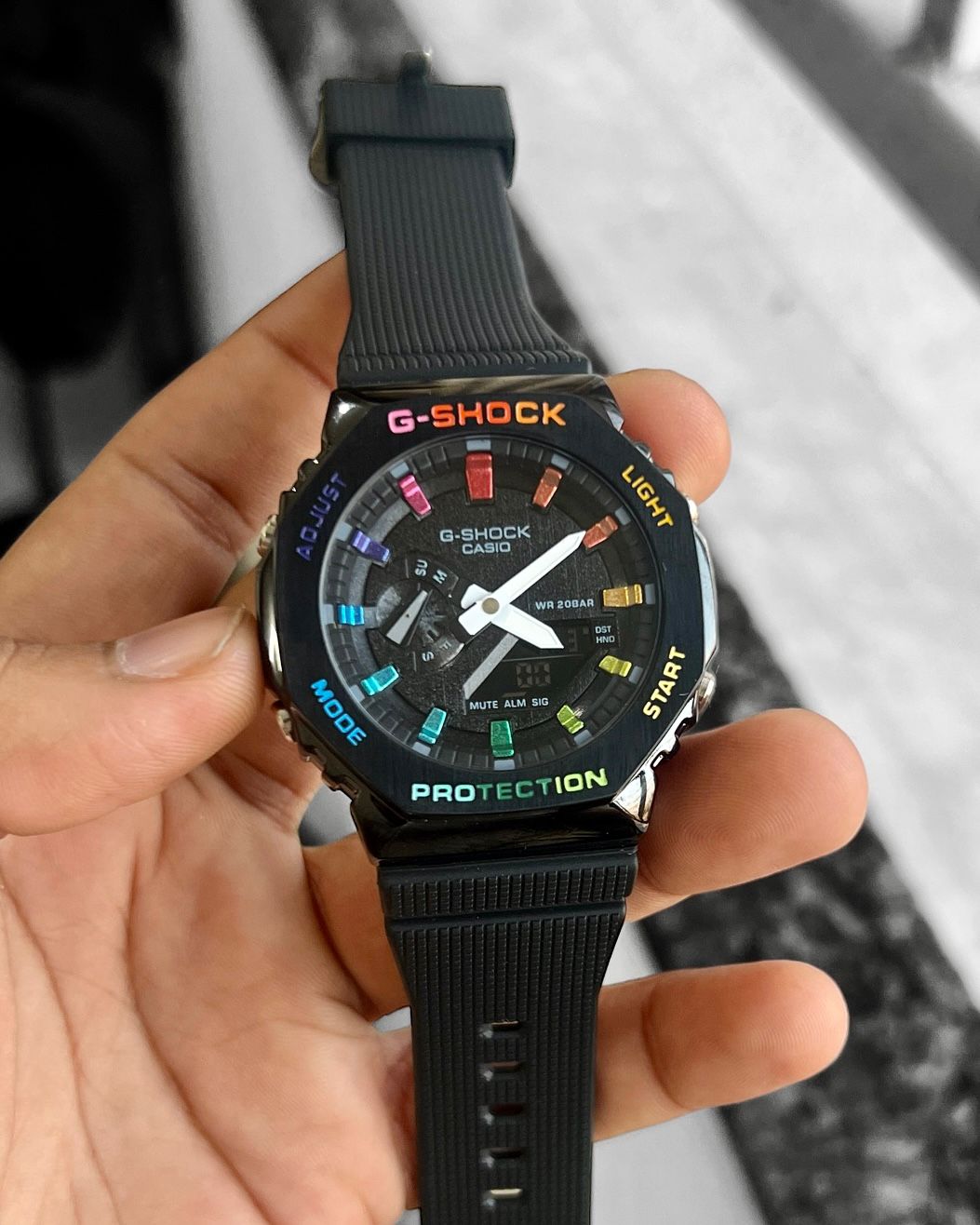 CasiOak Black Steel Rainbow watch