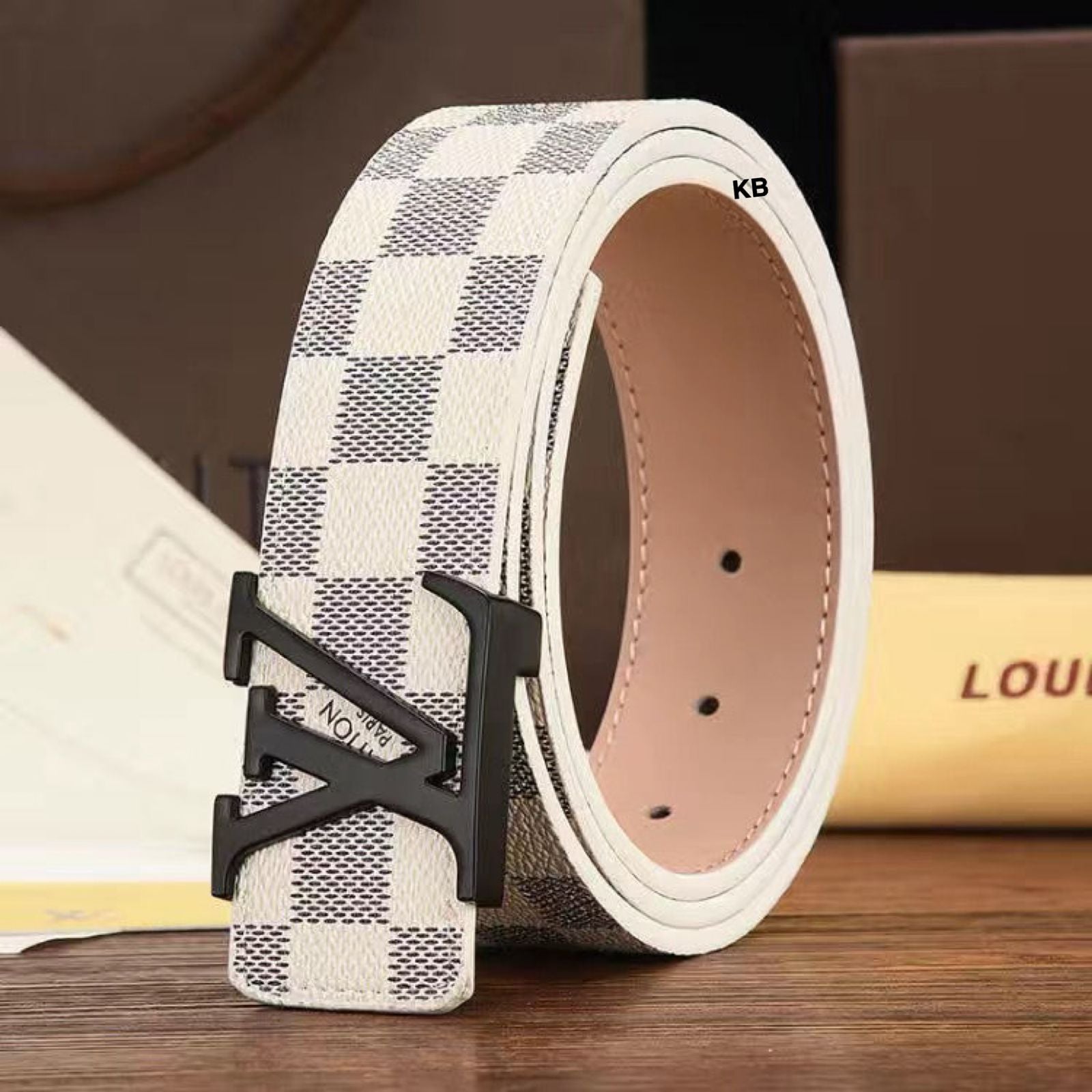 LV INITIALS DAMIER AZUR BELT
