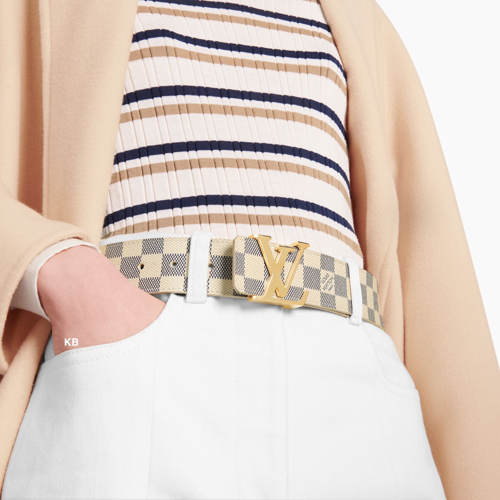 LV INITIALS DAMIER AZUR BELT