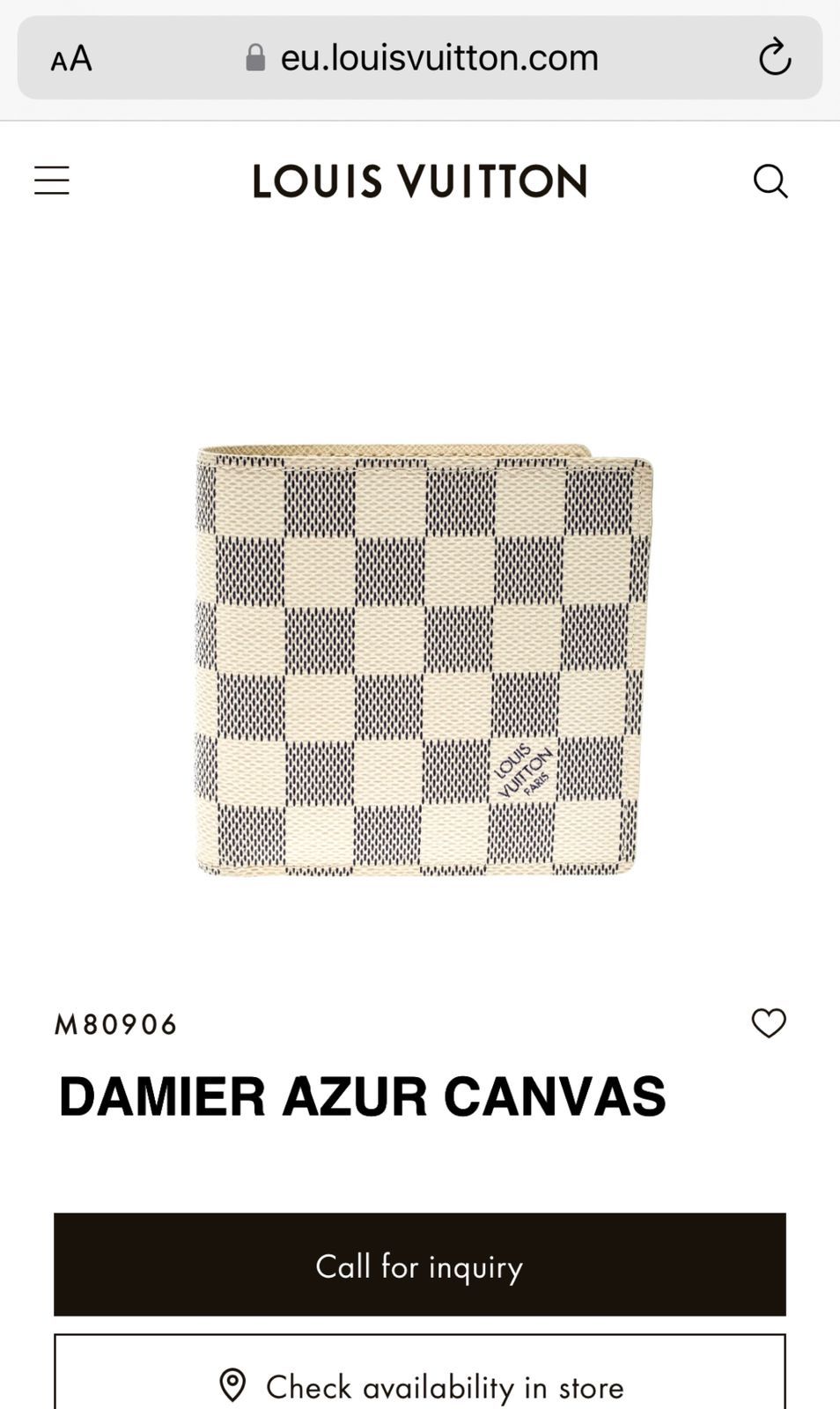 LOUIS VUITTON DAMIER AZUR CANVAS MEN’s WALLET