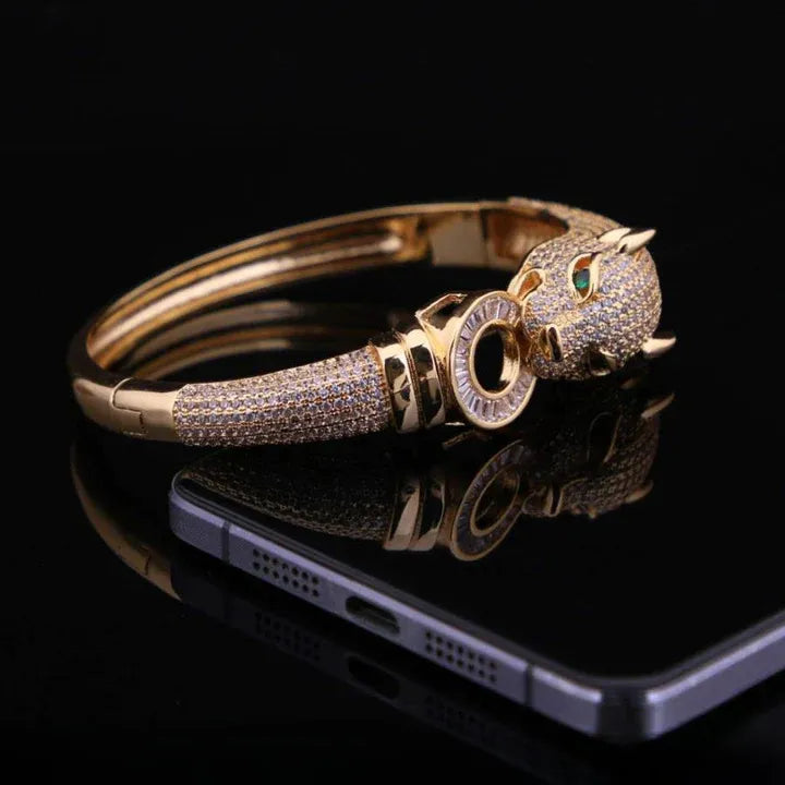 Jaguar Diamond Bracelet Kada Unique Design Gold Plated for Men - Style A023 - AmazingBaba