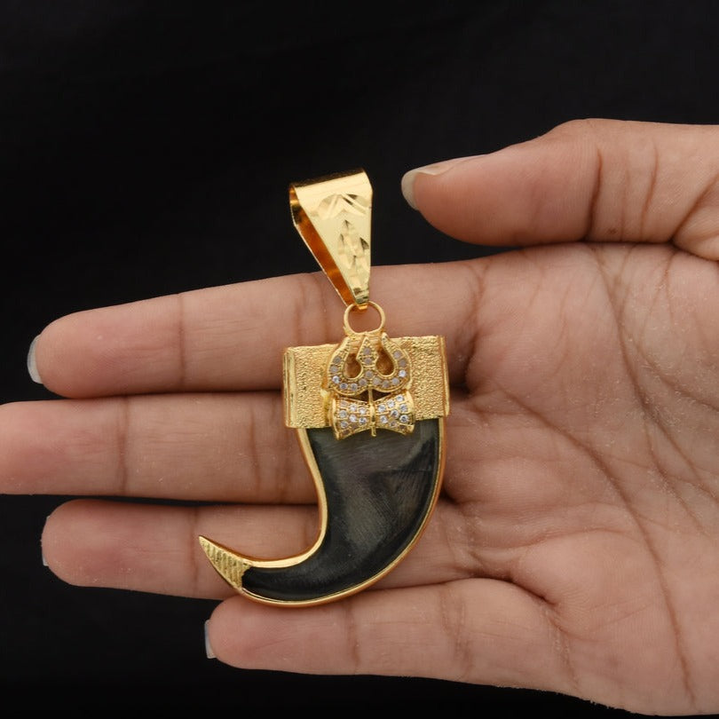 Trishul Funky Design Gold Plated Artificial Lion Nail Pendant for Men - Style B598 - AmazingBaba