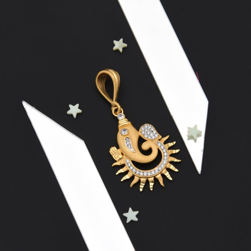 1 Gram Gold Plated Ganpati with Diamond Finely Detailed Design Pendant - Style B481 - AmazingBaba