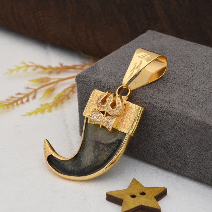 Trishul Funky Design Gold Plated Artificial Lion Nail Pendant for Men - Style B598 - AmazingBaba