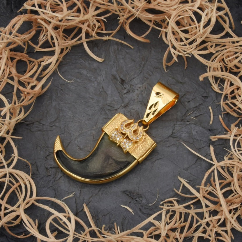 Trishul Funky Design Gold Plated Artificial Lion Nail Pendant for Men - Style B598 - AmazingBaba