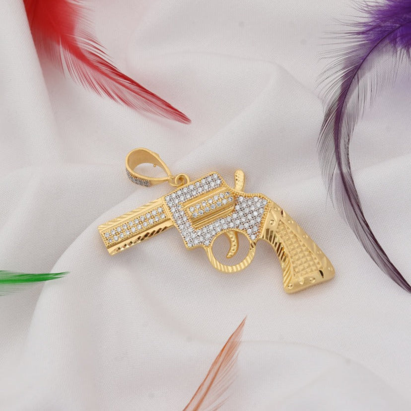 Gun with Diamond Sophisticated Design Gold Plated Pendant for Men - Style B718 - AmazingBaba