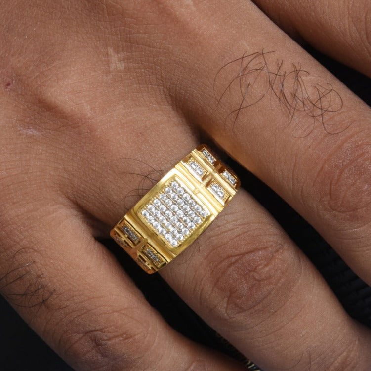 1 Gram Gold Plated with Diamond Finely Detailed Design Ring for Men - Style B214 - AmazingBaba