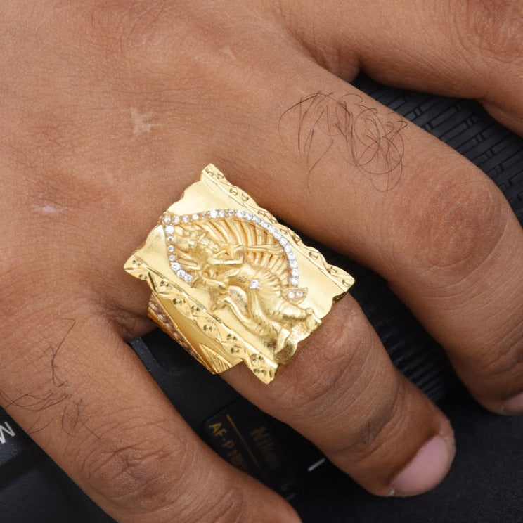 1 Gram Gold Plated Krishna with Diamond Glamorous Design Ring for Men - Style B426 - AmazingBaba