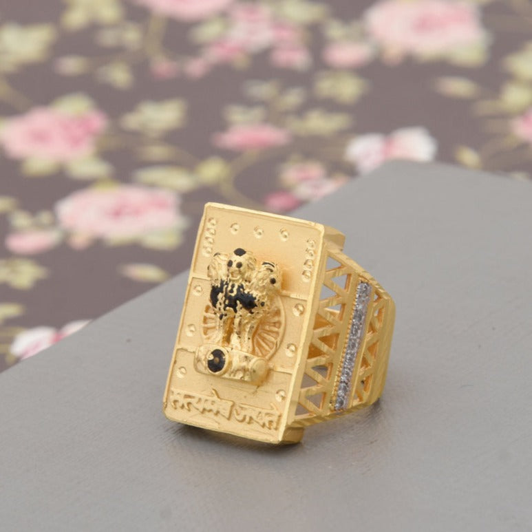 1 Gram Gold Plated Mudra with Diamond Fabulous Design Ring for Men - Style B430 - AmazingBaba