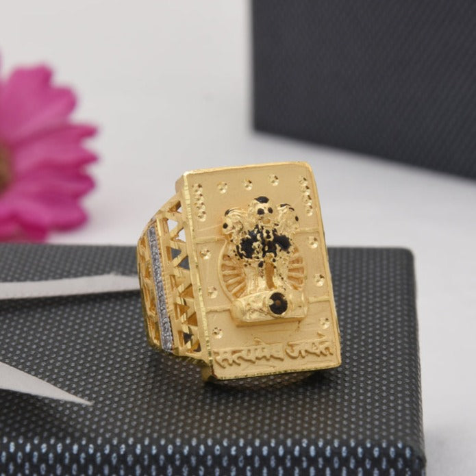 1 Gram Gold Plated Mudra with Diamond Fabulous Design Ring for Men - Style B430 - AmazingBaba