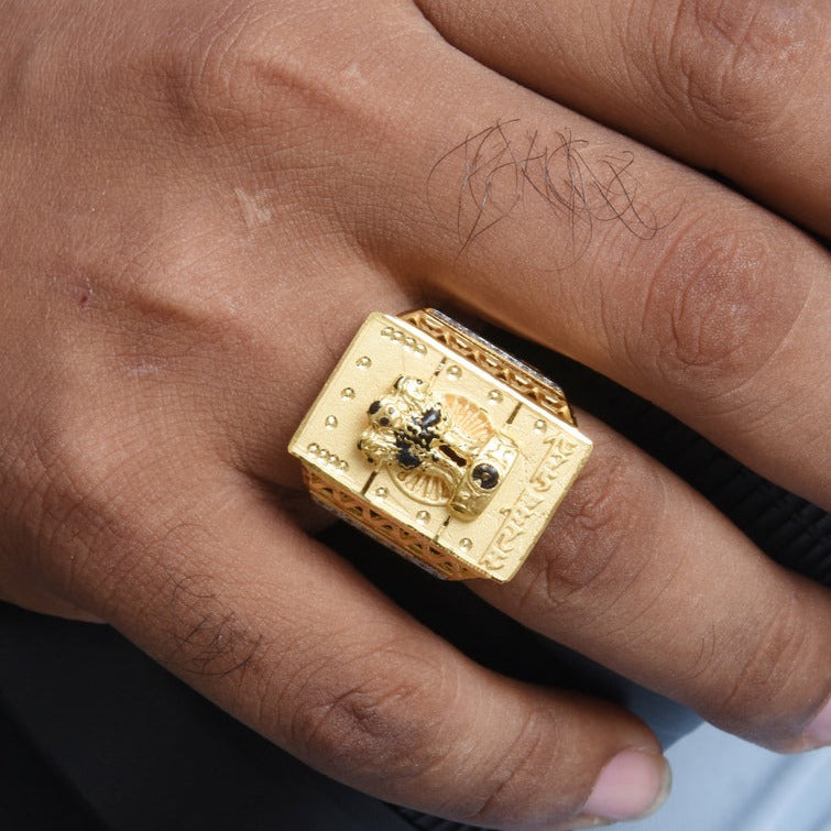 1 Gram Gold Plated Mudra with Diamond Fabulous Design Ring for Men - Style B430 - AmazingBaba