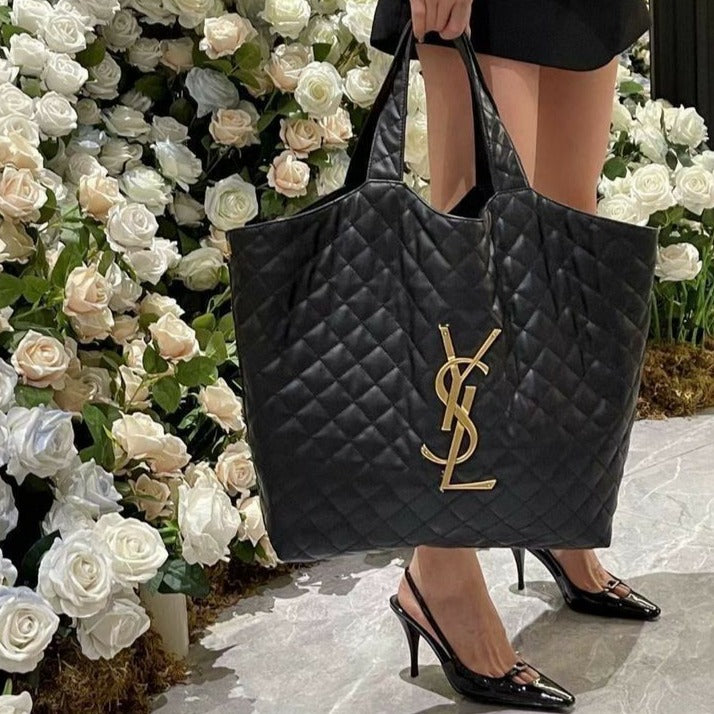 Laurent Quilted Lambskin Shopping Bag - AmazingBaba